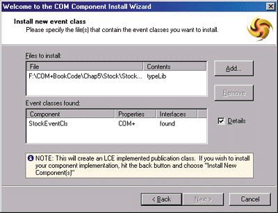 Figure 6 Installing an Event Class