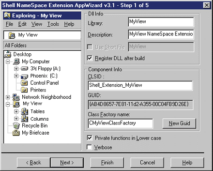 Figure 2: NameSpace Extension AppWizard Step 1