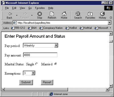 Figure 11: Submitting a Payroll Request and Displaying the Results