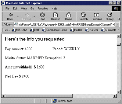 Figure 11: Submitting a Payroll Request and Displaying the Results