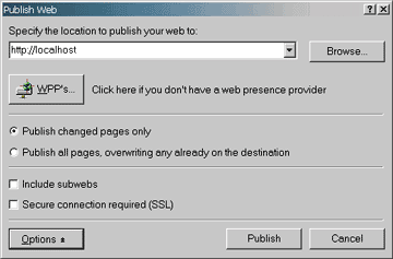 Figure 8: Publishing a Web Site in FrontPage 2000