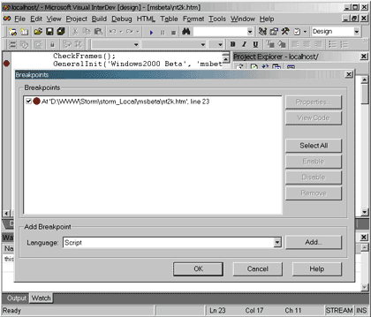 Figure 10: The Debugger in Visual InterDev 6.0