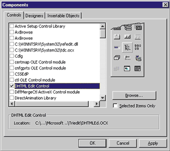 Figure 1: Adding the DHTML Edit Control