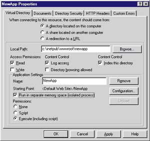 Figure 3: Setting Virtual Directory Properties