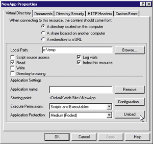 Figure 10: Selecting the Unload Button