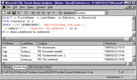 Figure 18 Joining SQL and Outlook Data