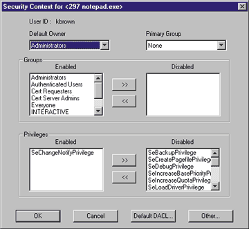 Figure 2 Viewing the Process Token with PView