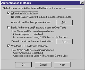 Figure 1: IIS Authentication Methods