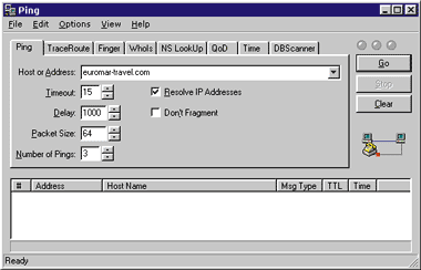 Figure 3: Pinging euromar-travel.com