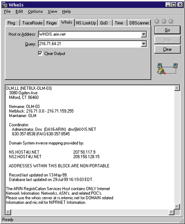 Figure 6: IP Address Lookup in WhoIs