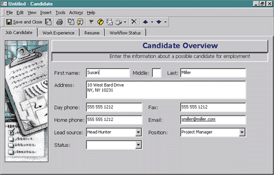 Figure 5: Job Candidates Outlook Form