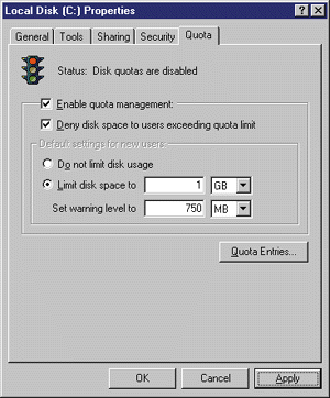 Figure 2: Defining Disk Quotas