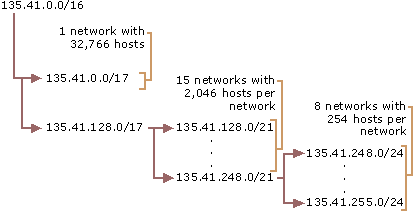 Figure 1.10    Variable Length Subnetting of 135.41.0.0/16