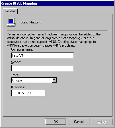 Figure 7.2    Static Mapping in WINS