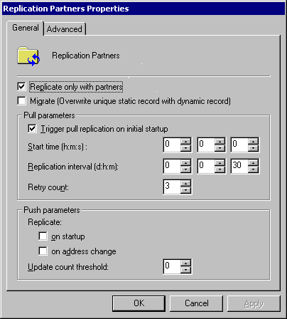 Figure 7.10    Replication Partners Properties Dialog Box