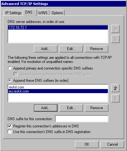 Figure 6.9    DNS Tab in the Advanced TCP/IP Settings Dialog Box