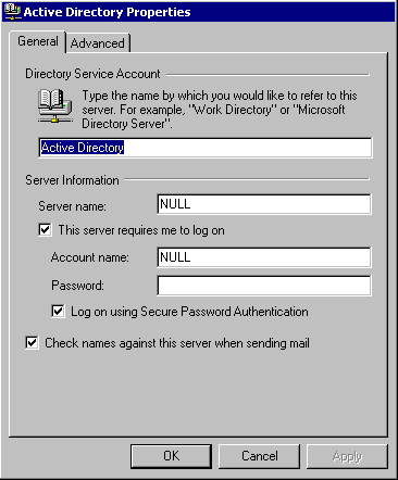 Figure 3.3    Server Settings in the Active Directory Properties Dialog Box in Address Book