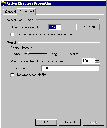 Figure 3.4    Advanced Search Settings in the Active Directory Properties Dialog Box in Address Book