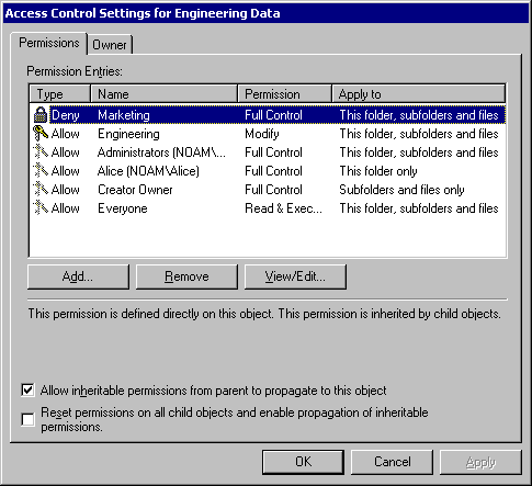 Figure 12.16    Modified Access Control Settings for Engineering Data