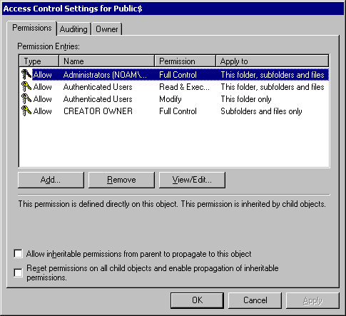 Figure 12.17    Modified Access Control Settings for Public$