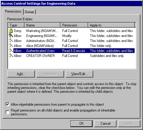 Figure 12.18    New Inherited Permissions for Engineering Data