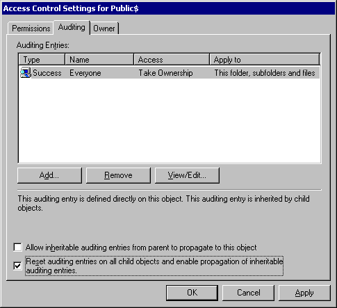 Figure 12.20    Auditing tab for a Folder Object