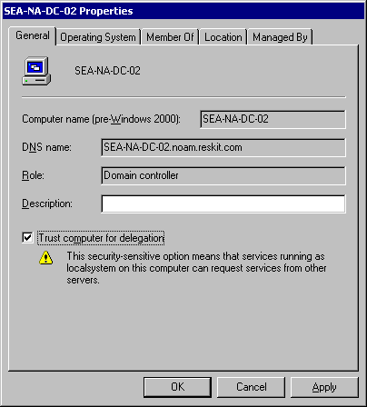 Figure 12.10    Computer Account Trusted to Act as a Delegate