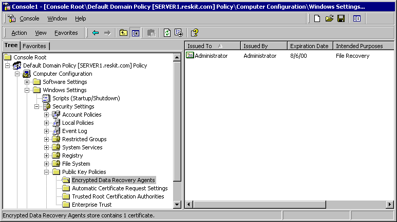 Figure 15.12    Recovery Agent Certificates in Recovery Policy