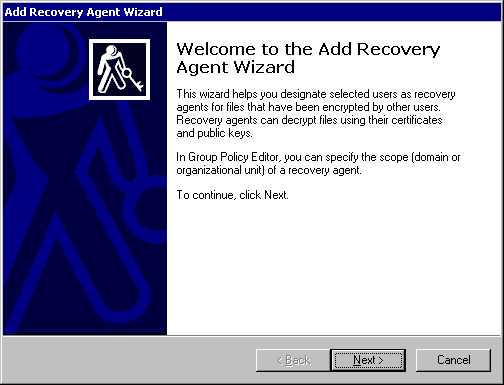 Figure 15.13    Welcome Screen in Add Recovery Agent Wizard