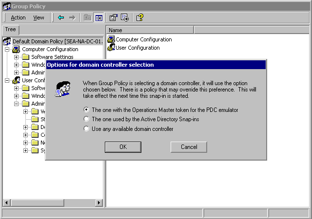 Figure 22.6    Options for Domain Controller Selection Dialog Box