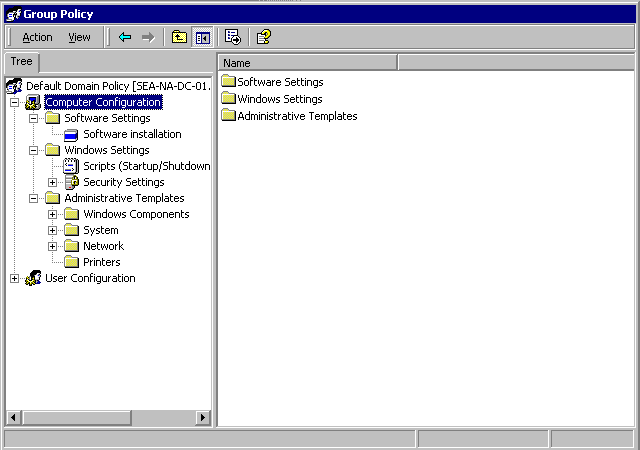 Figure 22.1    The Group Policy Snap-in Console Computer Configuration