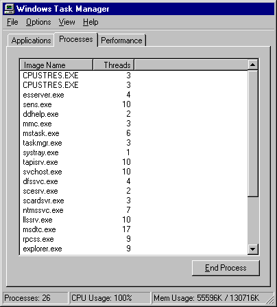 Figure 7.10    Number of Threads Initiated by a Process Shown in Task Manager