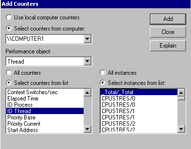 Figure 7.11    Thread Instances Shown When Adding Counters in System Monitor