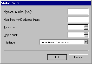 Figure 5.9    Static IPX Route Dialog Box