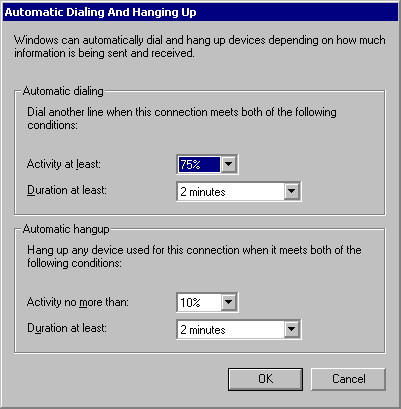 Figure 6.3    Automatic Dialing and Automatic Hanging Up Dialog Box