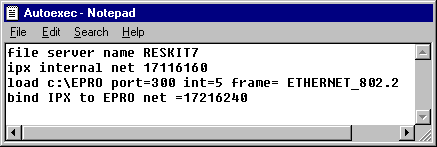 Figure 12.7    Frame Type Displayed in the NetWare Autoexec.ncf File