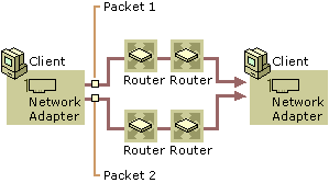 Figure 14.2    Two Packets Taking Different Routes Through a Traditional LAN