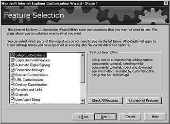 Feature Selection screen