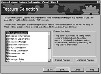 Feature Selection screen