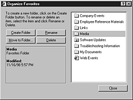 Organize Favorites dialog box