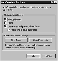 AutoComplete Settings dialog box