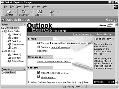 Outlook Express start page