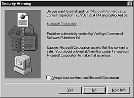 Security Warning dialog box