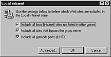 Local intranet zone settings