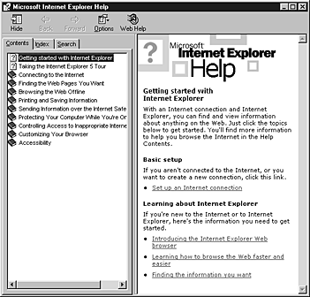 Contents tab for Internet Explorer Help