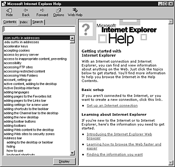 Index tab for Internet Explorer Help