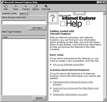 Search tab for Internet Explorer Help