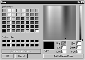 Expanded dialog box for the Custom colors palette