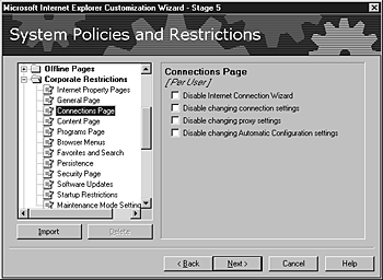 Connection options available in the Corporate Restrictions area