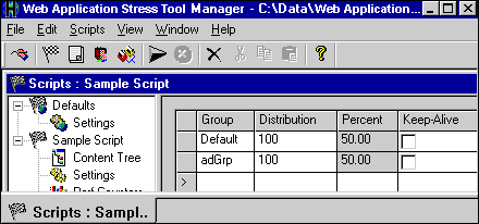 The Web Application Stress Tool Page Groups Node